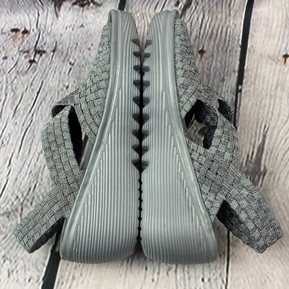 ATHETECH MAREENA Metallic Silver Woven Open Toe Sling Back Low Heel Sandals - Picture 17 of 17